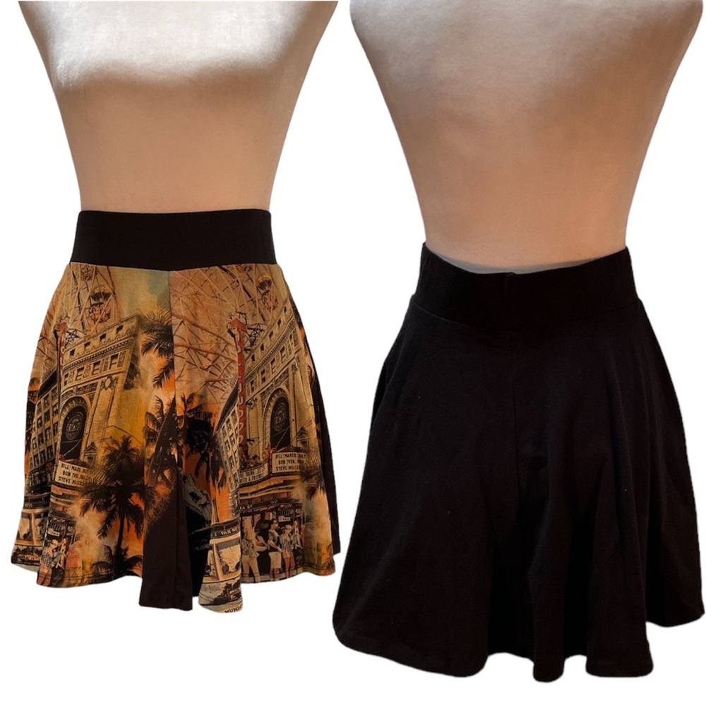 5ifth Degree Black Graphic Historic Hollywood Print Mini Circle Skirt Size Large